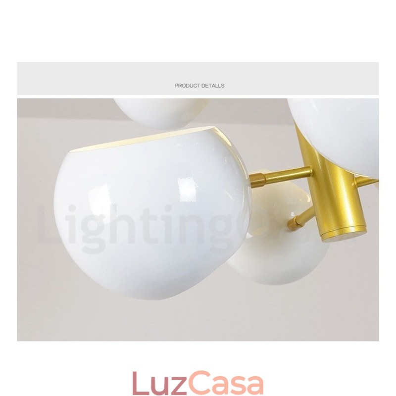 Lustre moderno contemporâneo branco de 10 luzes