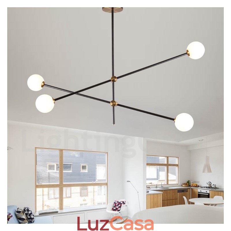 Lustre moderno contemporâneo de 4 luzes e 2 níveis