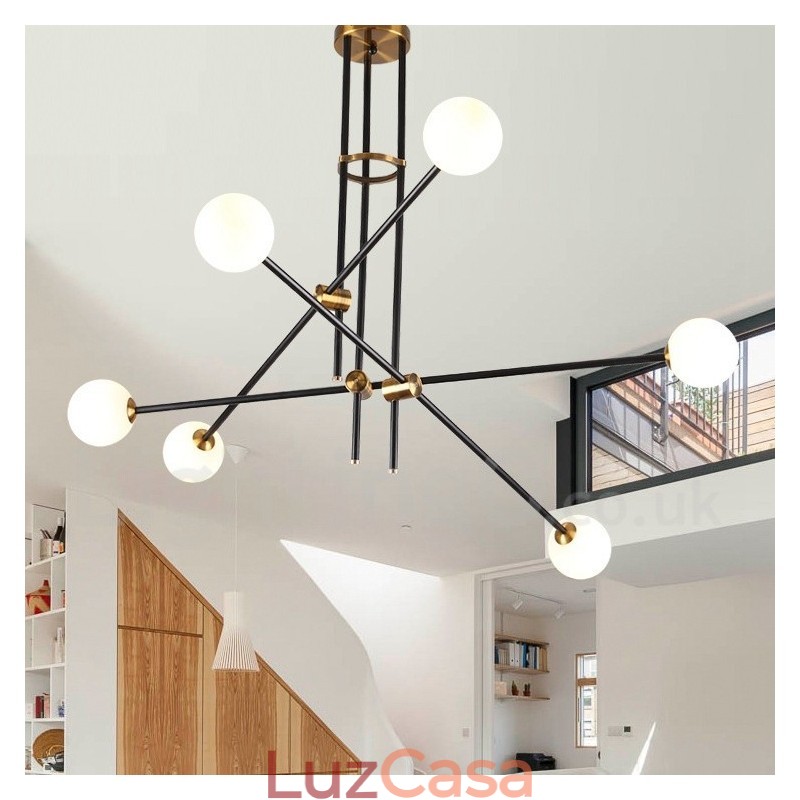 Lustre moderno contemporâneo de 6 luzes e 3 níveis