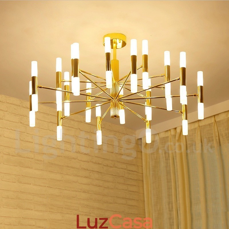 40 Luzes Douradas 2 Camadas Modernas Contemporâneas Lustre Lâmpada de Luz