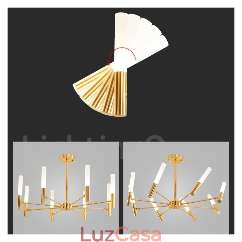 Lustre moderno contemporâneo giratório de 8 luzes