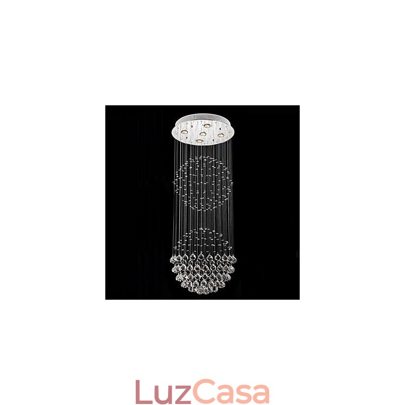 Luminária pendente moderna de cristal, lustre com 5 luzes, candeeiro de teto em cristal transparente, luminárias de teto