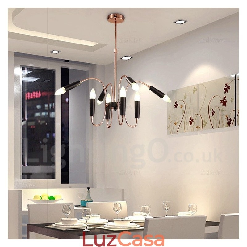 Lustre moderno contemporâneo de 2 níveis e 8 luzes
