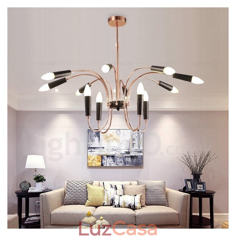 Lustre moderno contemporâneo de 2 níveis e 12 luzes
