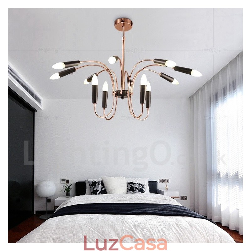 Lustre moderno contemporâneo de 2 níveis e 12 luzes