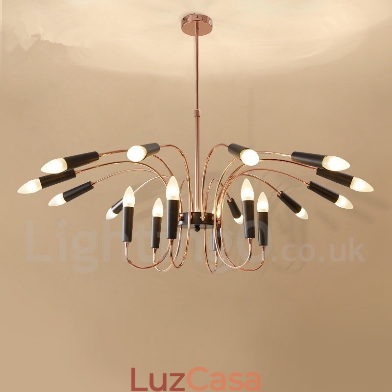 Lustre moderno contemporâneo de 2 níveis e 18 luzes
