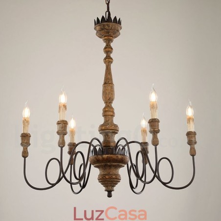 Lustre de madeira vintage country com 6 luzes Lustre de madeira vintage country com 6 luzes