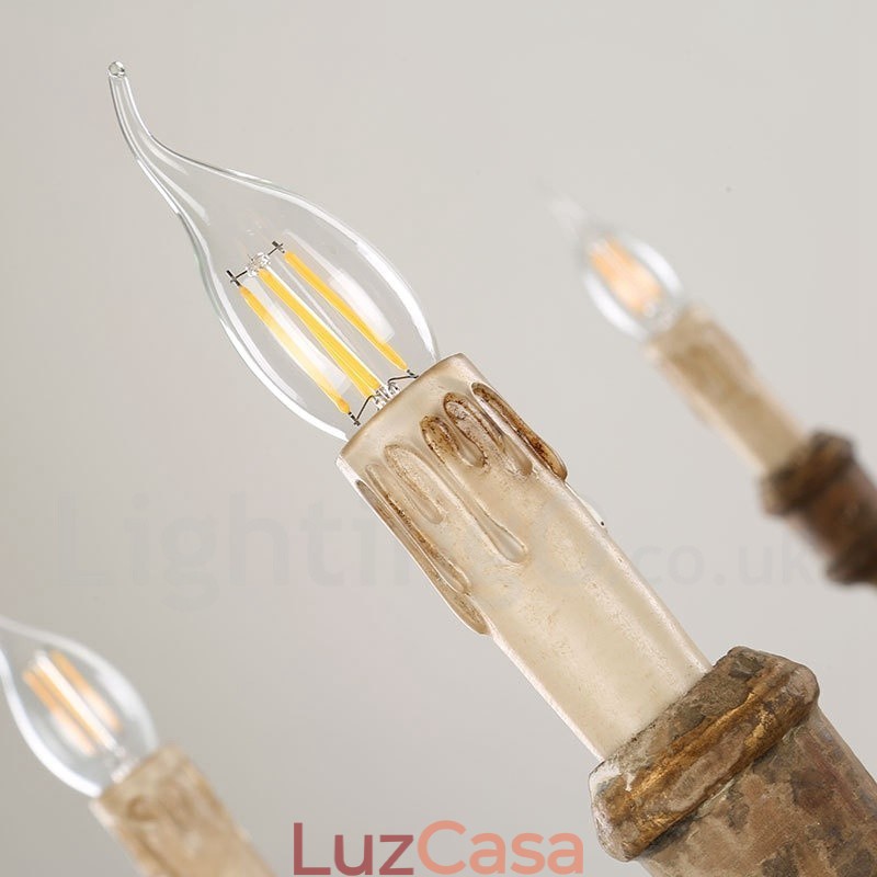Lustre de madeira vintage country com 6 luzes