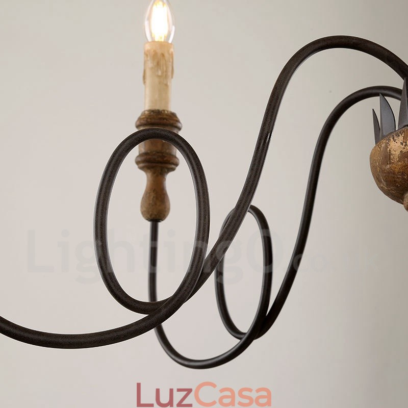 Lustre de madeira vintage country com 6 luzes