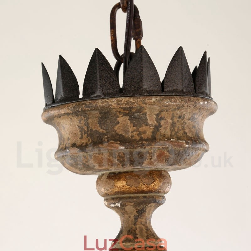 Lustre de madeira vintage country com 6 luzes