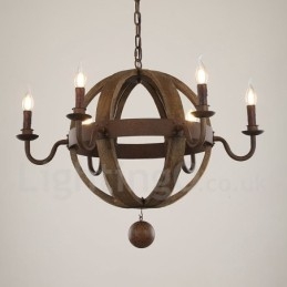 Lustre de madeira vintage country com 6 luzes