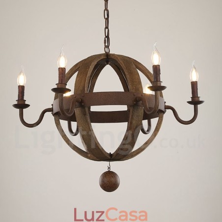 Lustre de madeira vintage country com 6 luzes Lustre de madeira vintage country com 6 luzes