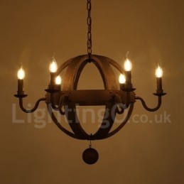 Lustre de madeira vintage country com 6 luzes