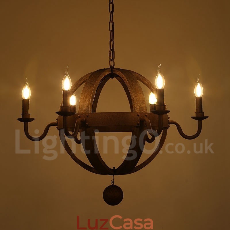 Lustre de madeira vintage country com 6 luzes