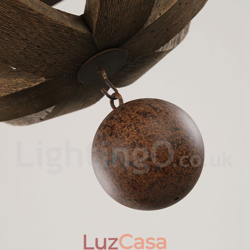 Lustre de madeira vintage country com 6 luzes