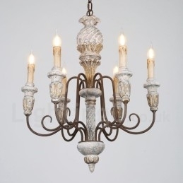 Lustre de madeira vintage country com 6 luzes e camada única para iluminação