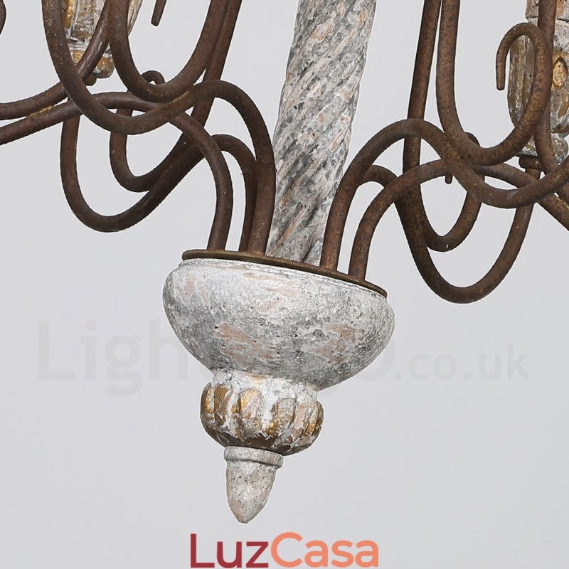 Lustre de madeira vintage country com 6 luzes e camada única para iluminação