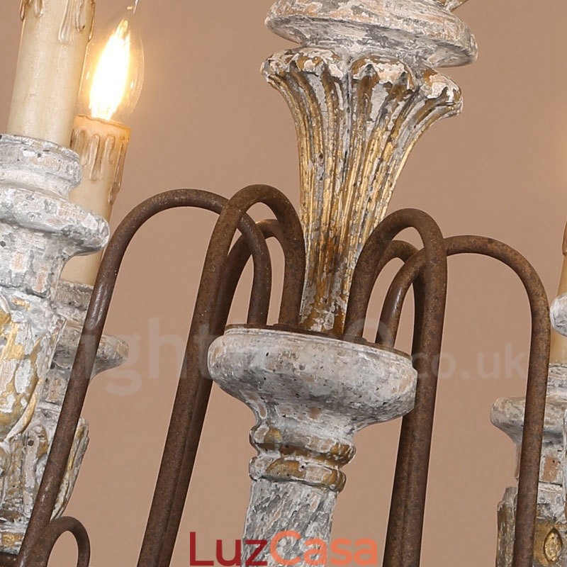 Lustre de madeira vintage country com 6 luzes e camada única para iluminação