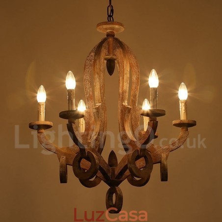 Lustre de madeira vintage country de 6 luzes de camada única, lâmpada de madeira Lustre de madeira vintage country de 6 luzes de camada única, lâmpada de madeira