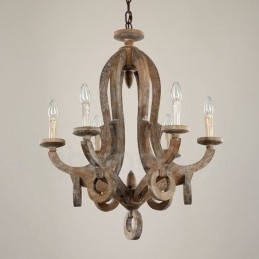 Lustre de madeira vintage country de 6 luzes de camada única, lâmpada de madeira
