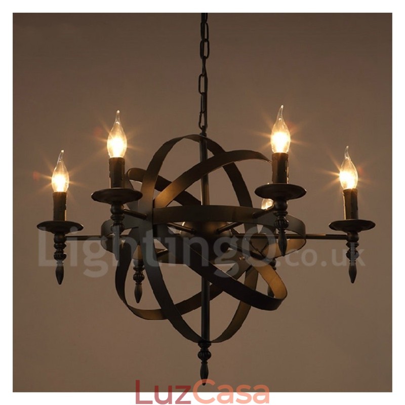 Lustre retrô vintage de metal com 6 luzes e camada única