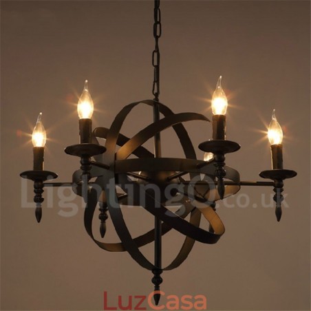 Lustre retrô vintage de metal com 6 luzes e camada única Lustre retrô vintage de metal com 6 luzes e camada única