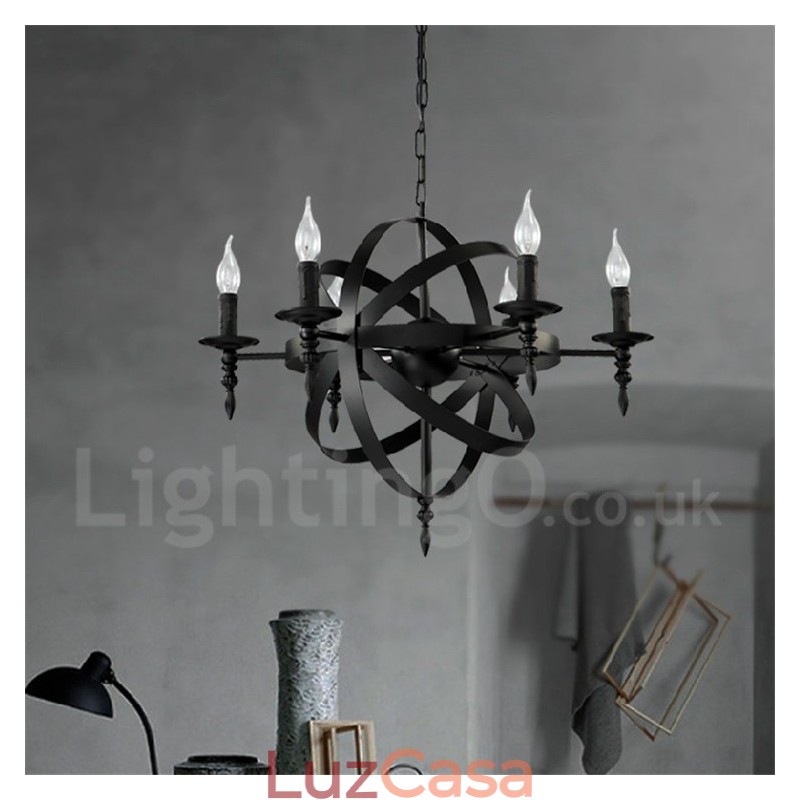 Lustre retrô vintage de metal com 6 luzes e camada única