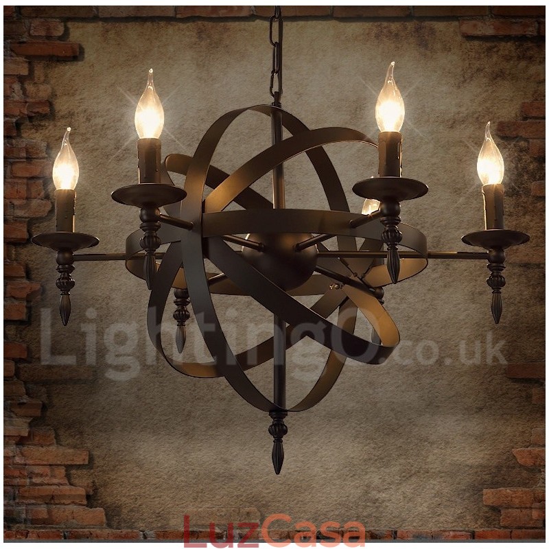 Lustre retrô vintage de metal com 6 luzes e camada única
