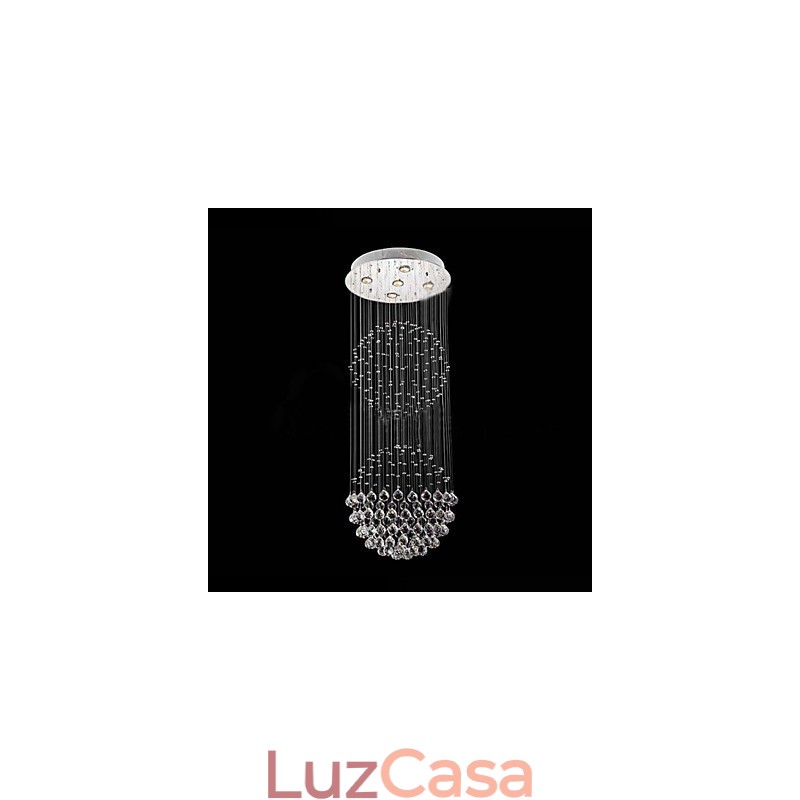 Luminária pendente moderna de cristal, lustre com 5 luzes, candeeiro de teto em cristal transparente, luminárias de teto