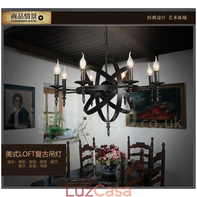 Lustre retrô vintage de metal com 6 luzes e camada única