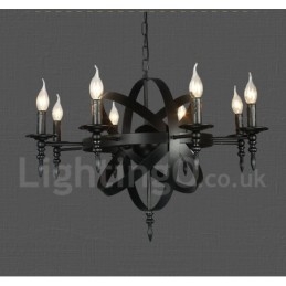 Lustre de metal vintage retrô preto com 8 luzes e camada única