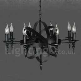 Lustre de metal vintage retrô preto com 8 luzes e camada única