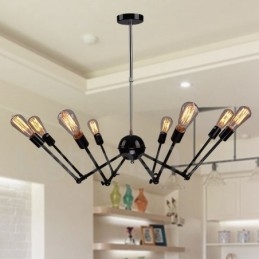 Lustre de metal vintage retrô preto com 8 luzes e camada única