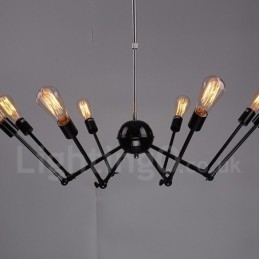 Lustre de metal vintage retrô preto com 8 luzes e camada única