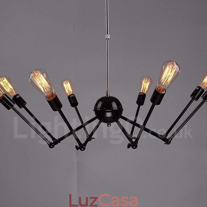 Lustre de metal vintage retrô preto com 8 luzes e camada única