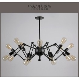 Lustre de metal vintage retrô preto com 8 luzes e camada única