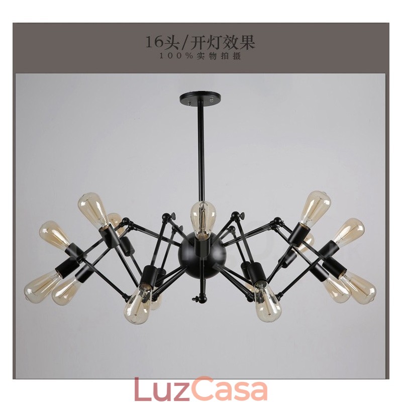Lustre de metal vintage retrô preto com 8 luzes e camada única