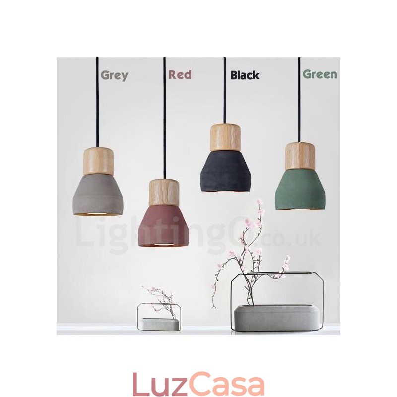Luz única moderna contemporânea multi cores madeira concreto pingente luz