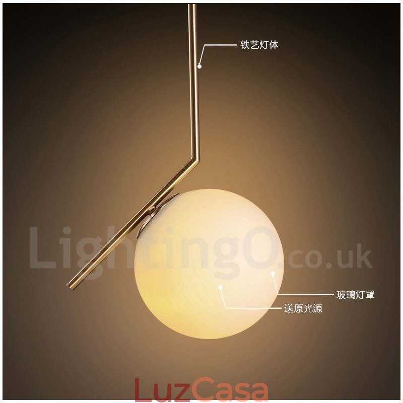 1 luz moderna contemporânea pendente com cúpula de vidro