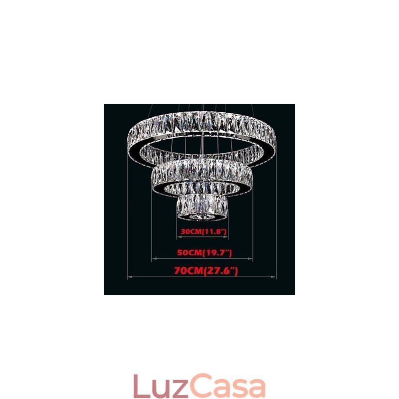 Lustre de cristal Luzes Iluminação moderna Três anéis D305070 K9 Grandes luminárias de teto de cristal
