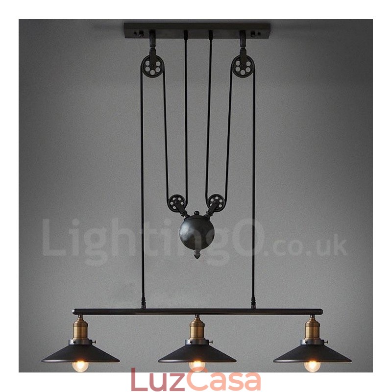 Luminária pendente de metal vintage country com 3 luzes