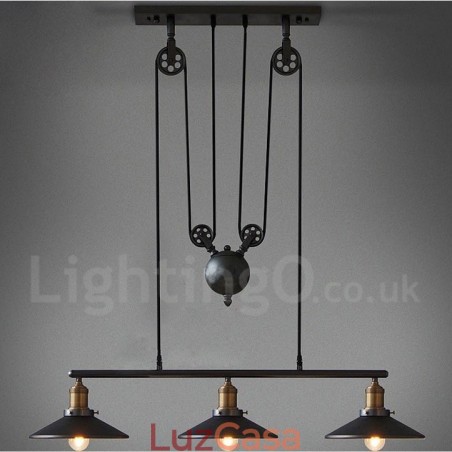 Luminária pendente de metal vintage country com 3 luzes Luminária pendente de metal vintage country com 3 luzes