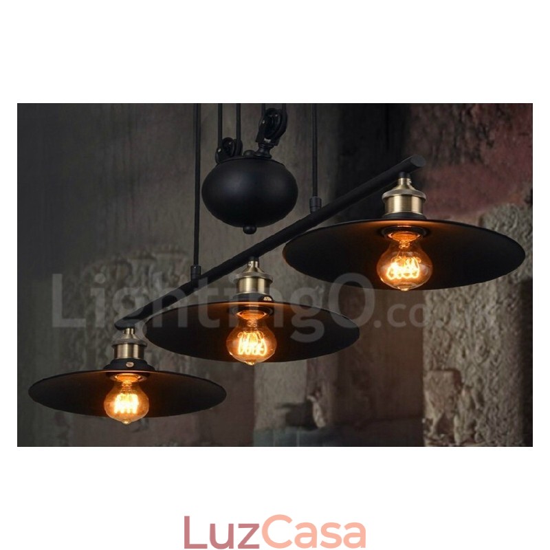 Luminária pendente de metal vintage country com 3 luzes