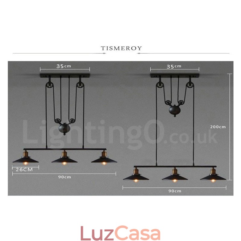 Luminária pendente de metal vintage country com 3 luzes