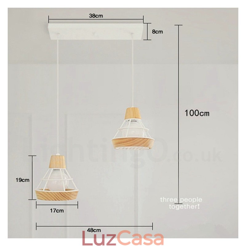 Luminária pendente de madeira e metal para sala de jantar