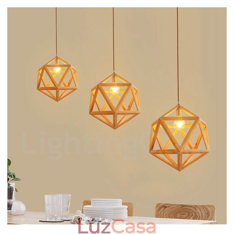 1 Luz Moderna Contemporânea De Madeira Pendente Luz