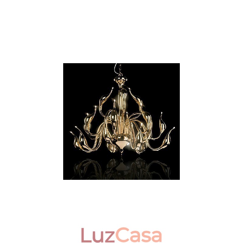 Lustre moderno 18 luzes G4 banhado a ouro