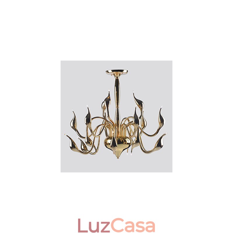 Lustre moderno 18 luzes G4 banhado a ouro