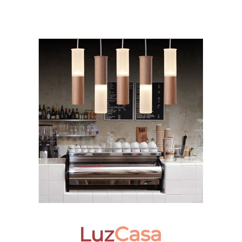 Luminária pendente de madeira moderna contemporânea com 5 luzes