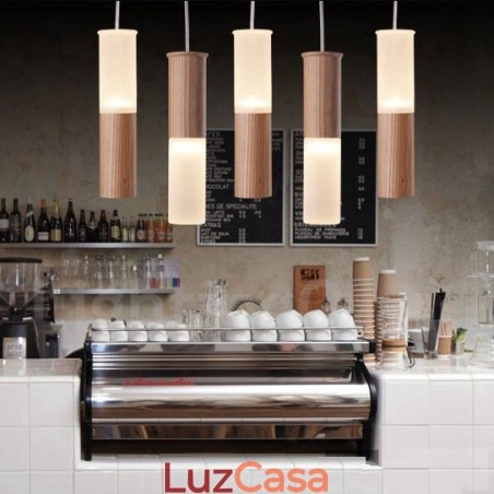 Luminária pendente de madeira moderna contemporânea com 5 luzes Luminária pendente de madeira moderna contemporânea com 5 luzes